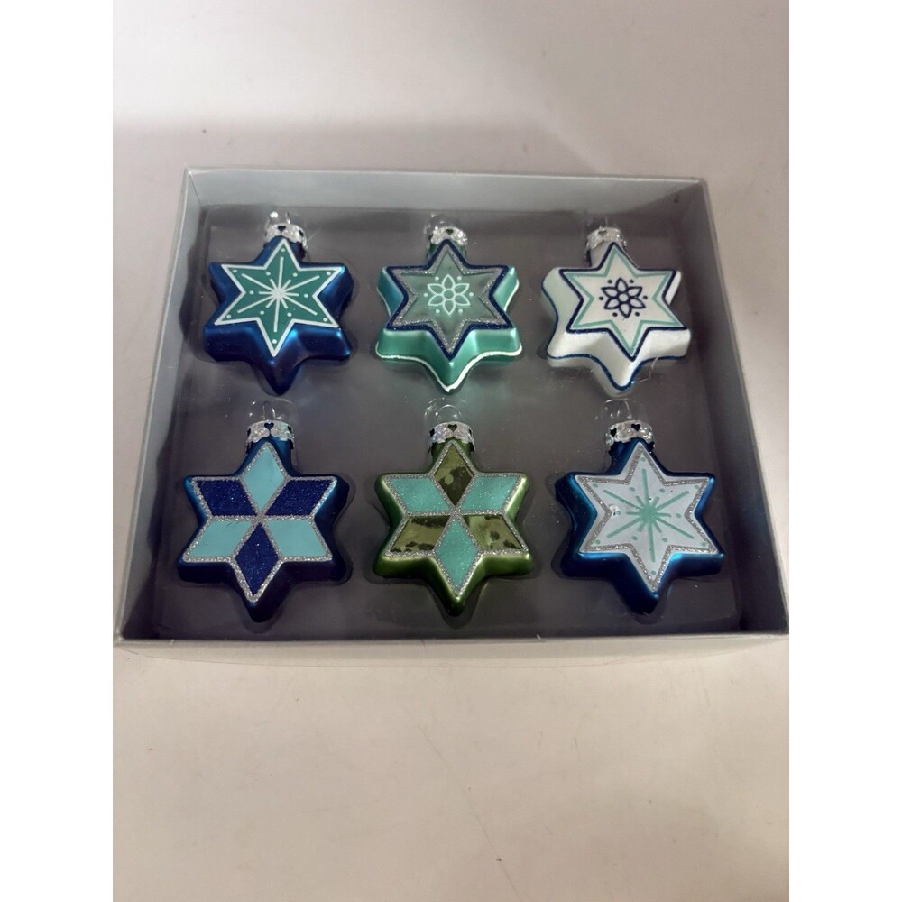 Kurt Adler (2023) Glitter Glass Star of David Ornaments [6-Piece Box Set] (NIB)